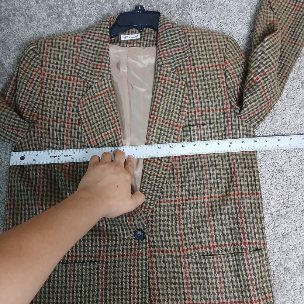Doncaster Silks 100% Woven Silk Plaid Blazer Jacket Brown Green Red Womens 6 - Picture 5 of 14